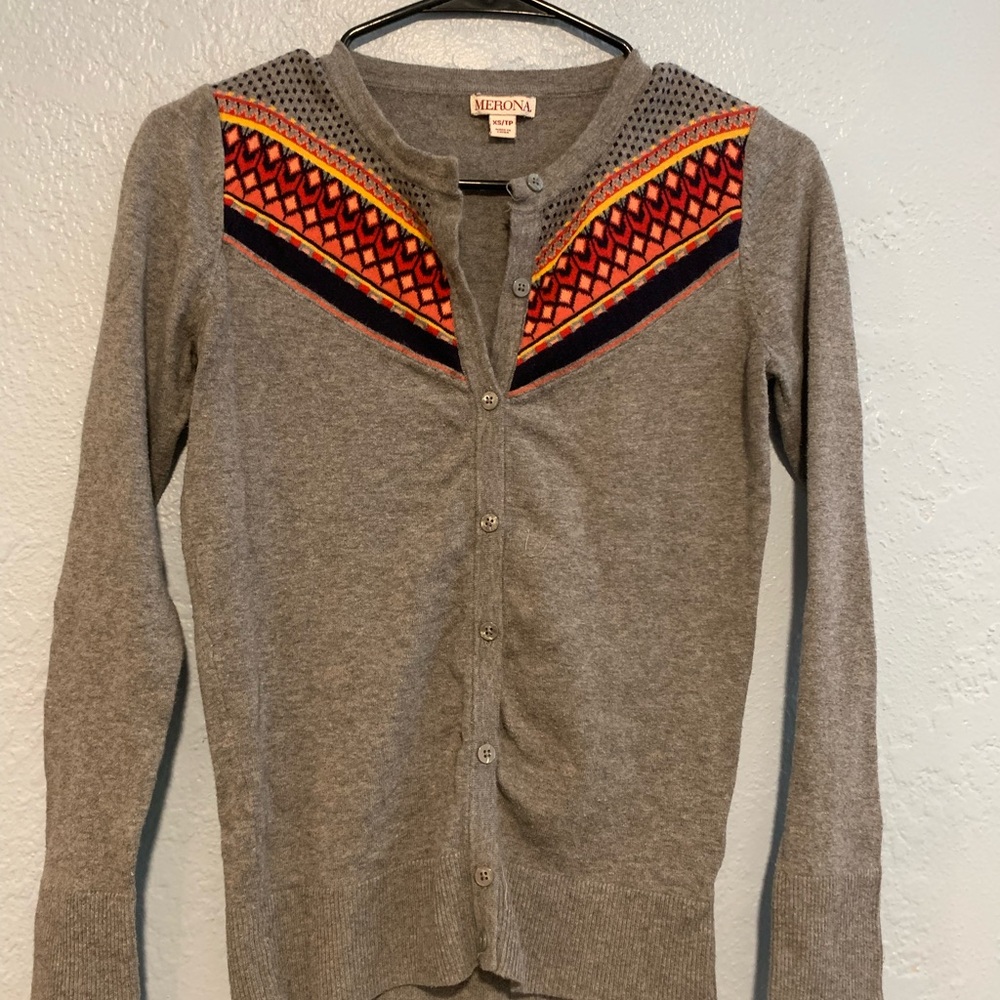 Merona Gray Sweater with Colorful Pattern